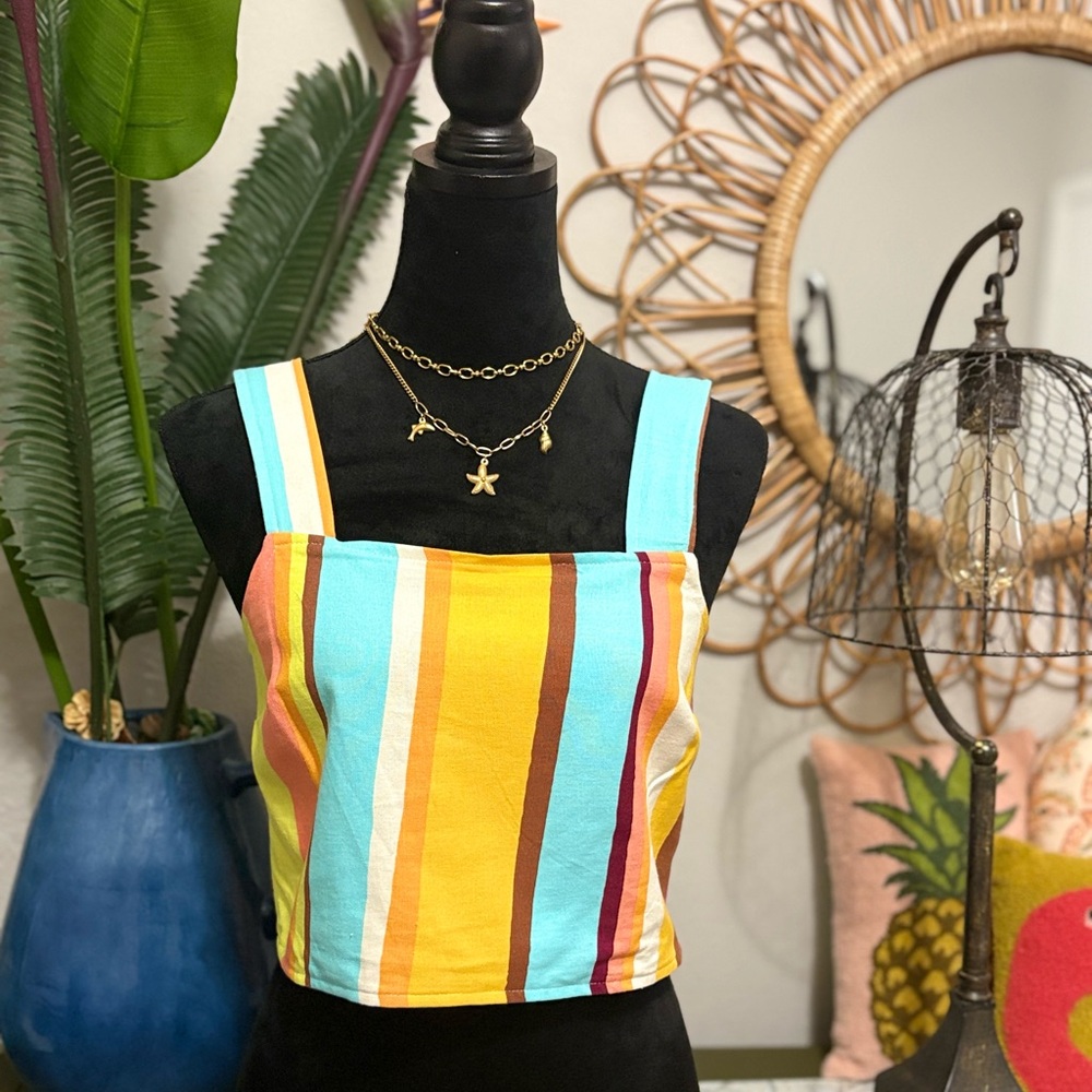 GB Striped Linen Crop Top